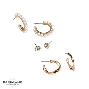 Park Lane Gold Hoop & Stud "Wren" Earrings Set Pearl Hoops Crystal twisted hoops